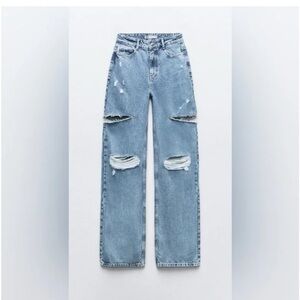 NWOT Zara Mid Waist Ripped Cut Out Straight Leg Jeans - Size: 2